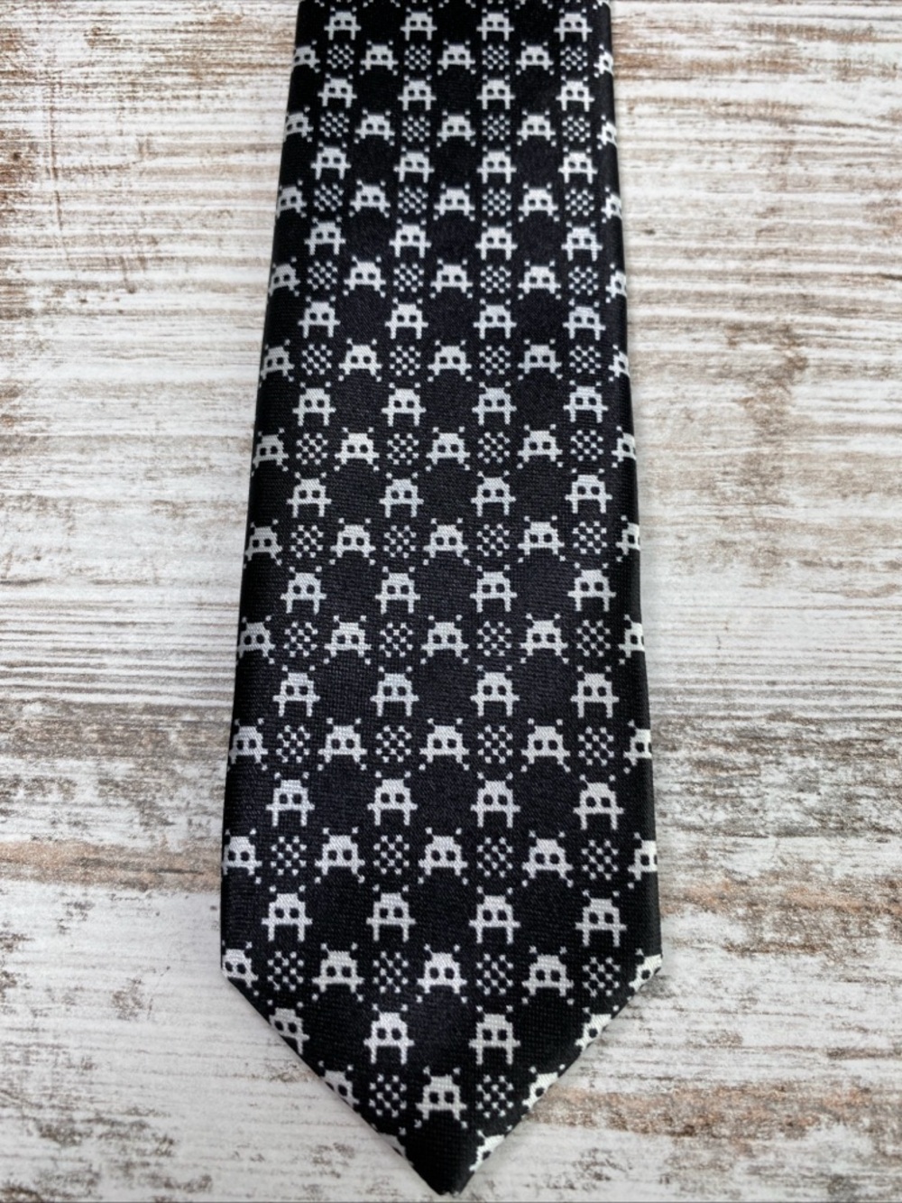 Space Invaders Skinny Tie Black Tie Geek Retro Gamer Pixel Black White